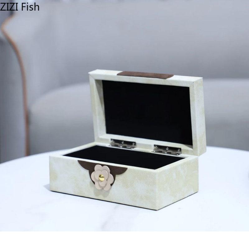 Schöne Blumen Dekorative Schachtel Leder Schmuckschatullen Rechteckig Kosmetikgläser Kommode Tisch Schreibtisch Exquisite Schmuckaufbewahrungsgläser