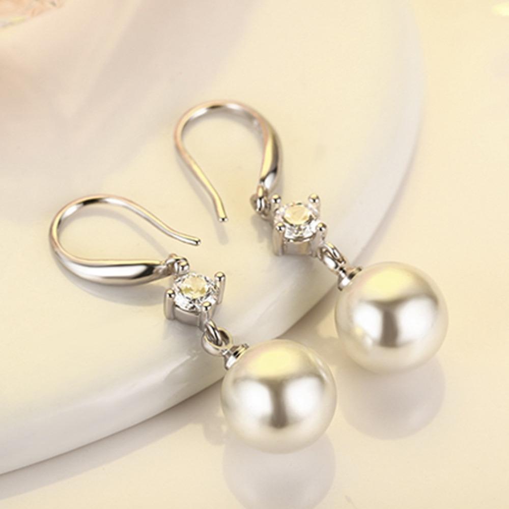 Diamond Studded Vertical Bar Earrings Women Small Pearl Elegant Silver Jewelry