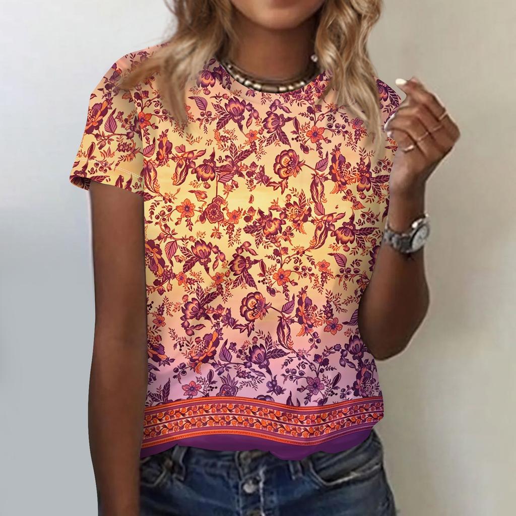 Top da Donna Casual a Manica Corta con Vestibilità Larga, Stampa Floreale, Leggero e Comodo, Adatto per l'Uso Quotidiano e le Attività all'Aperto