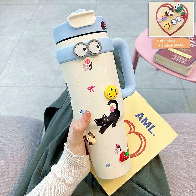 German Canim Kalse [Giant Water Cup] Cute Large Capacity Vacuum Cup Female Double Drink Straw Cup