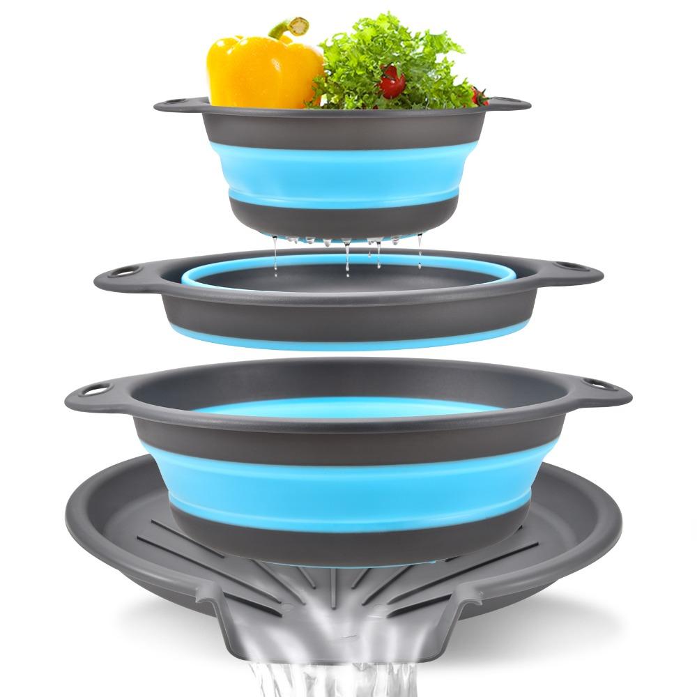 4-Pack Nesting Design Foldable Drain Basket Large Capacity Food Grade Foldable Filter Drainage Base Collapsible Colander