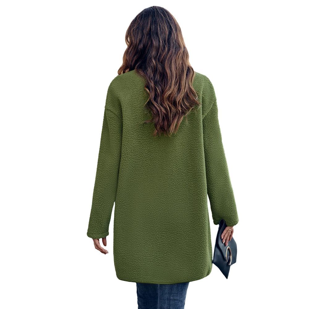 Women's Round Neck Coat Casual Fleece Coat Vintage Solid Color Long Sleeve Single Breasted for Office Party