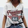 Womens Loose Fit V-Neck Short Sleeve T-Shirt With Digital Print Casual Streetwear Top Teens Young Adults