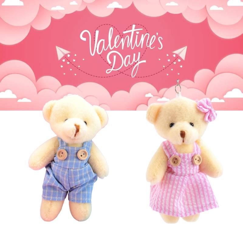 Adorable Soft Plush Teddy Bear Couple Keychain Cake Topper Valentine's Day Gift
