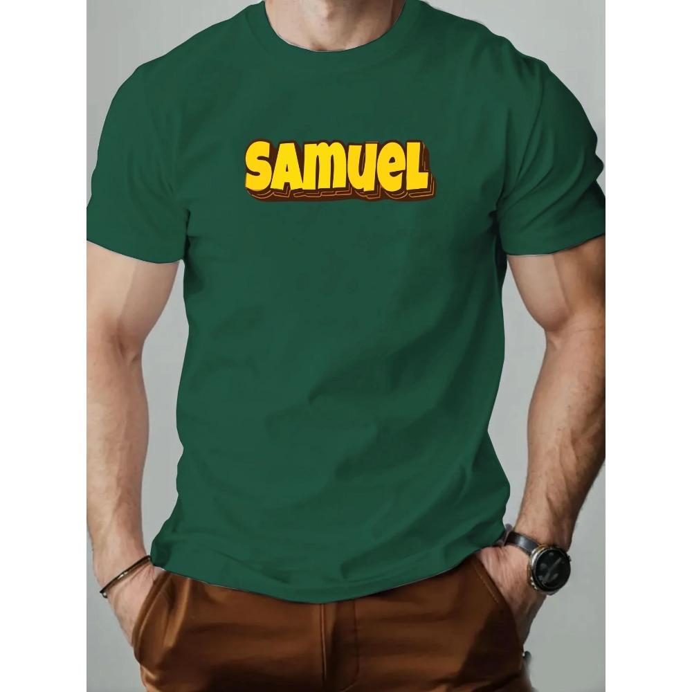 T-Shirt Men 100% Cotton English Letter Pattern SAMUEL Print Summer Round Neck Breathable Oversized Tee Casual Fashion Clothing