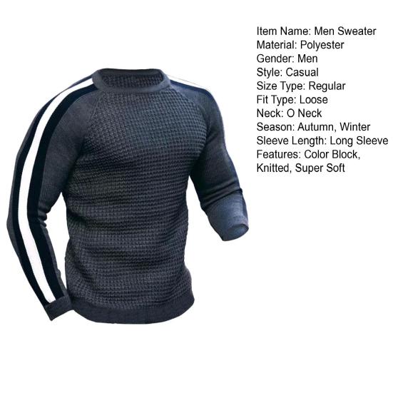 Zimní pánský svetr barevný blok kulatý výstřih dlouhý rukáv pletenina slim fit pulovr svetr pro venkovní použití