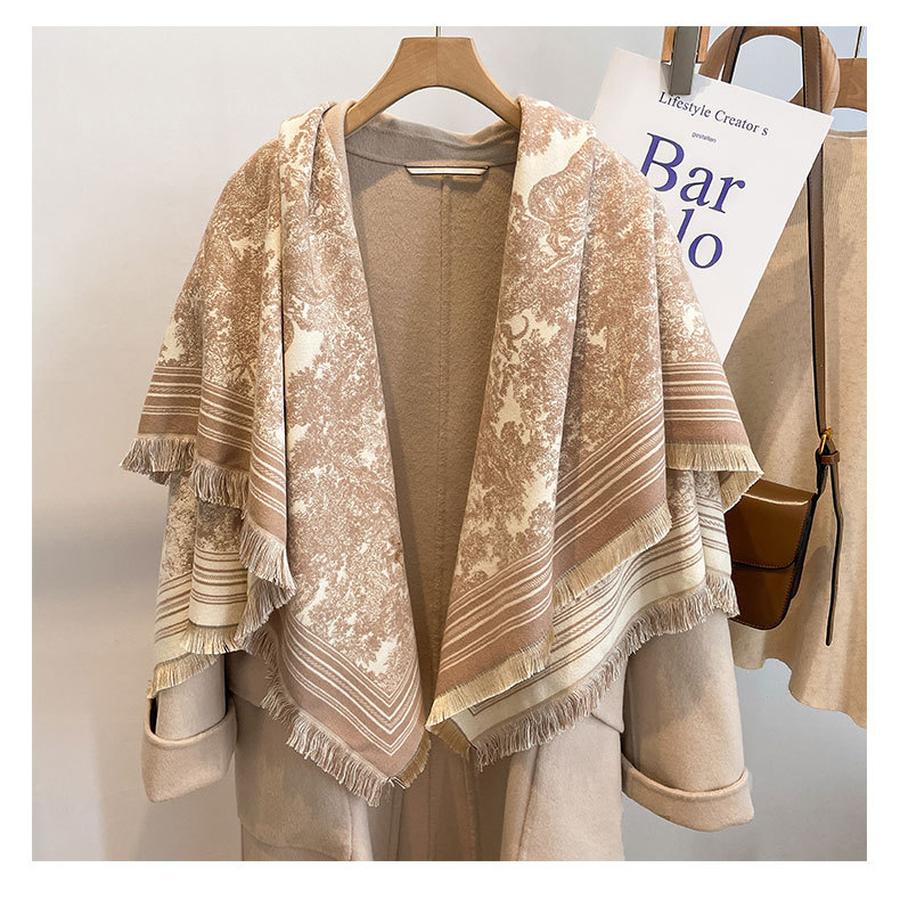 Autumn Winter Faux Cashmere Scarf with Thick Square Scarf, Air Conditioning Cover, Tassel Warm Shawl for Women