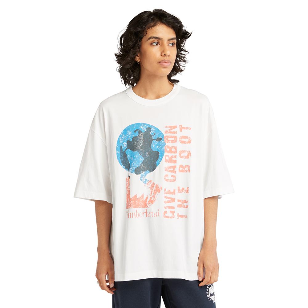 Timberland Letter Pattern Printed Casual Loose Round Neck Short Sleeve T-Shirt Unisex Tops White A6QAH-100