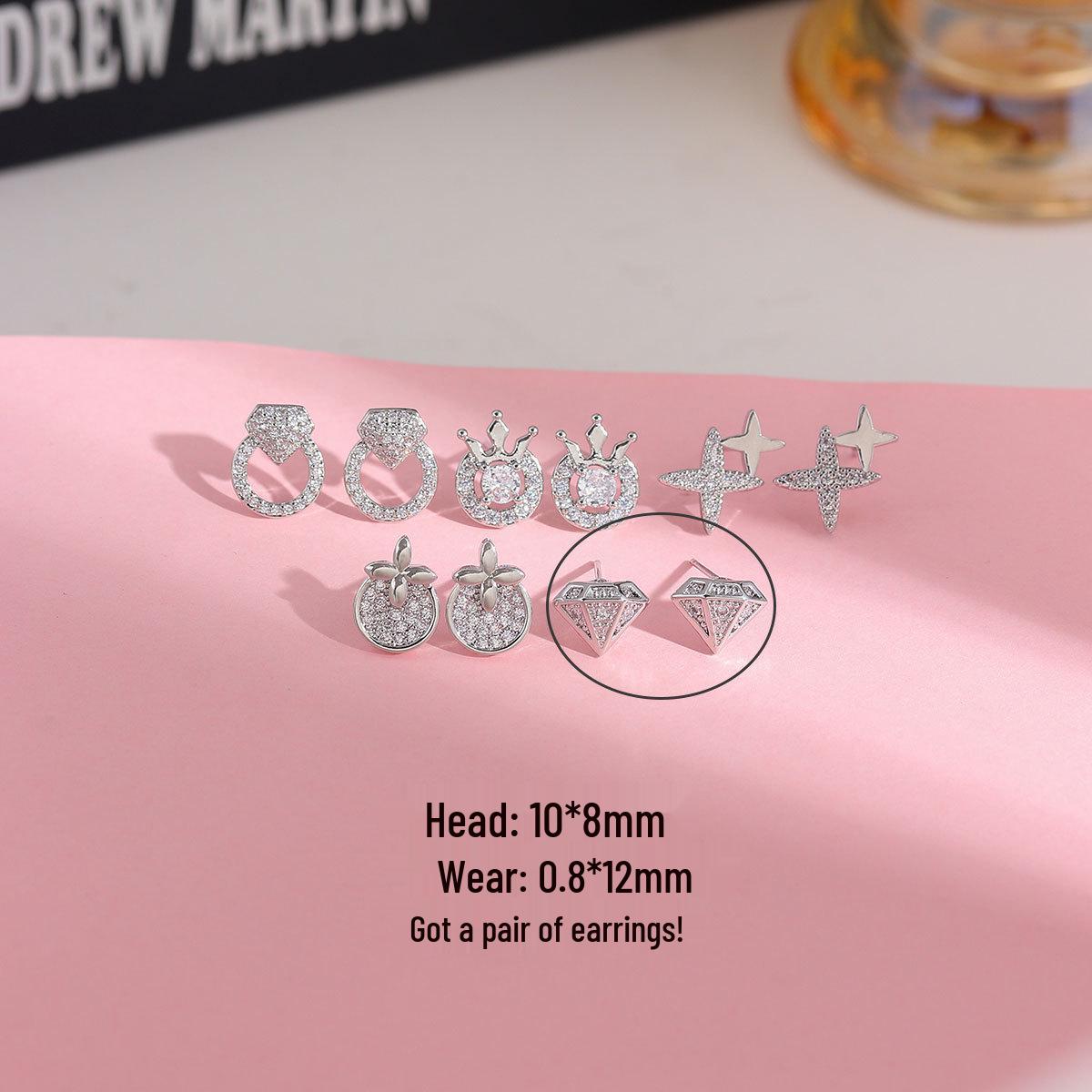 Copper Plated Gold 925 Silver Needle Stud Earrings with Diamond Crown and Star Flower Design for Women. Long-lasting Gold Plated