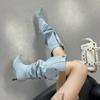 2025 Autumn New Pointed Thin High Heel Pleated Tall Cowboy Thin Sexy Nightclub Martin Knight Women's Boots