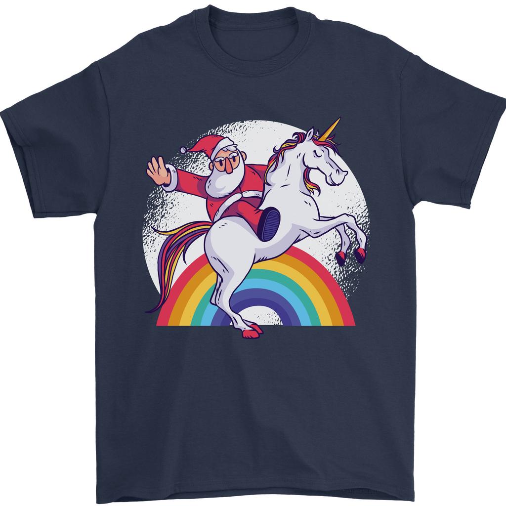 Santa Claus Riding a Unicorn Christmas Xmas Unisexs TShirt 100 Cotton
