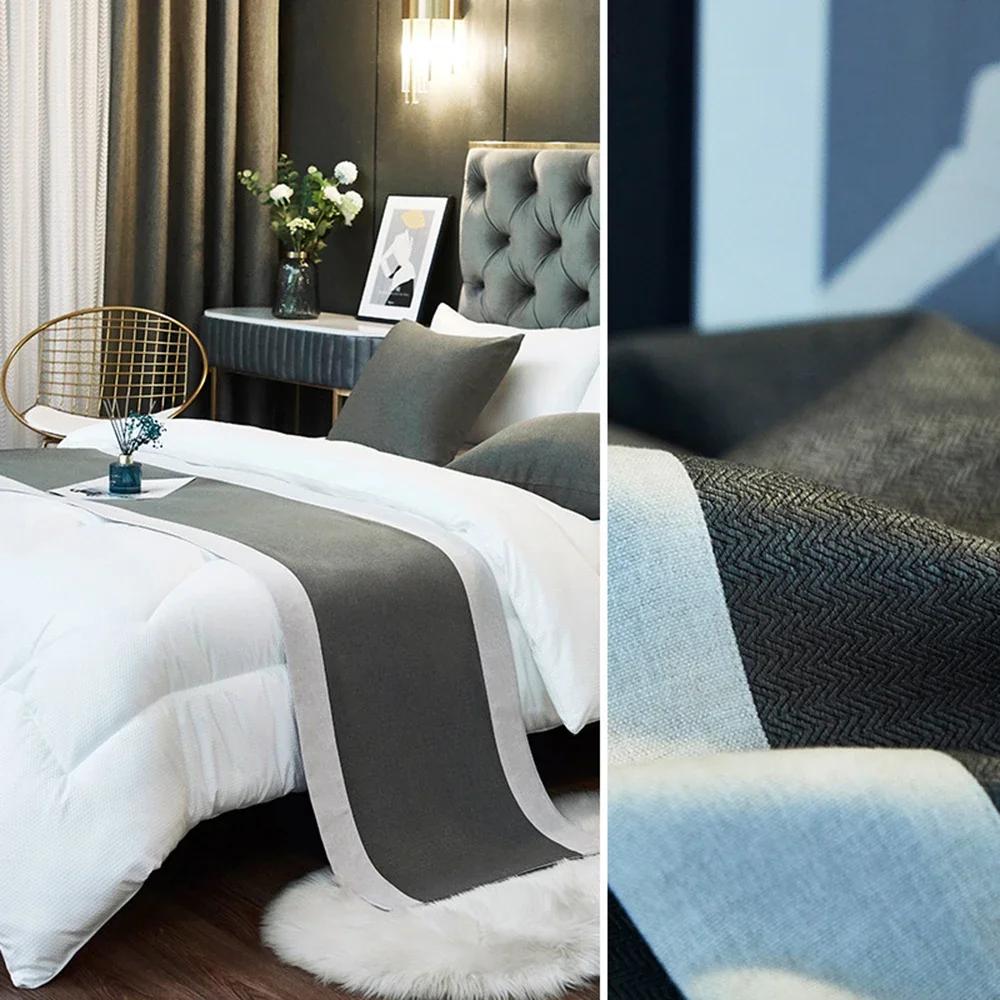 Nordic Cotton Linen Bed Runner Luxury Printing Embroidery Bed Flag Throw for Hotel Home Wedding Bedding Decor Bed Tail Towel