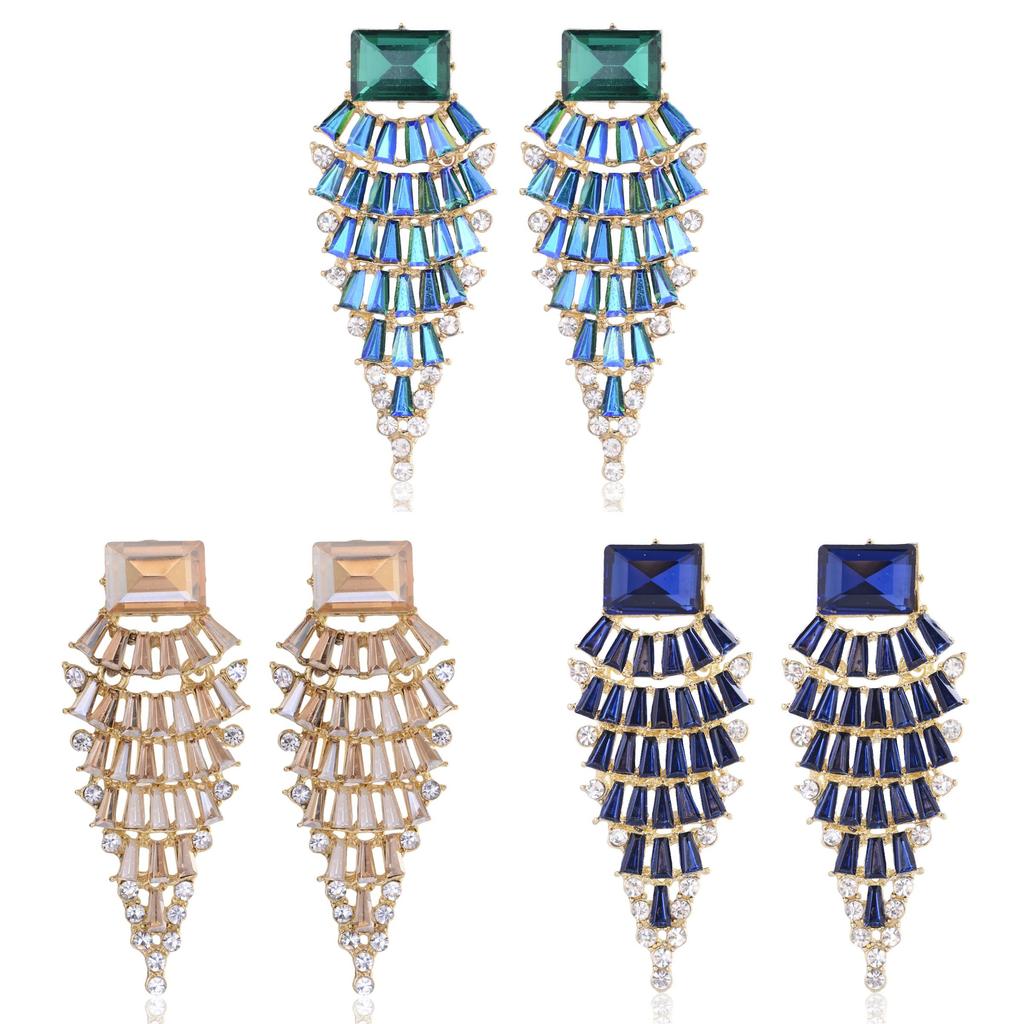 Geometric Alloy Long Earrings For Women With Colorful Rhinestones In Fashion Spring