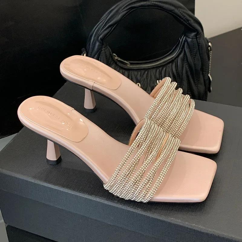 

Fashion Bling Bling Rhinestone Narrow Band High Heeled Sandals Women Luxury Brand Designer Shoes Fashion Elegant Wedding Bridal Shoes 40 розовый