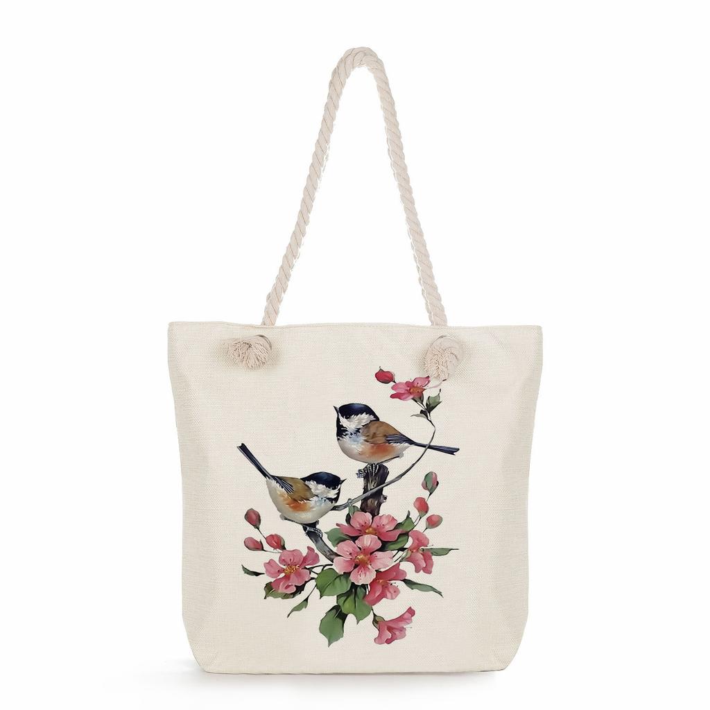 Bird print thick rope single-shoulder beach bag 7251 CLE