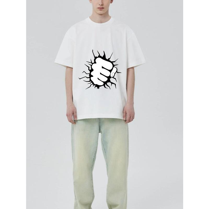 Black T Shirt with Fist Breakthrough Graphic Design for Casual Wear