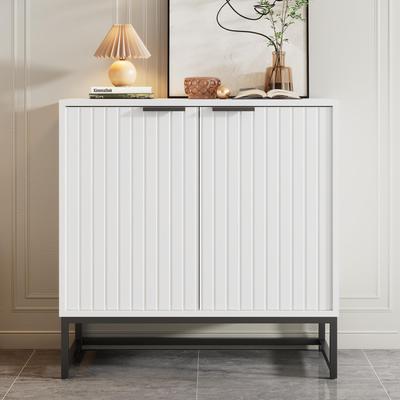 Sideboard Kommode 2 Türen: Moderner Buffetschrank Metallgriffe Rahmenbeine, für Wohnzimmer/Schlafzimmer/Flure/Küche, 80x40x80 cm