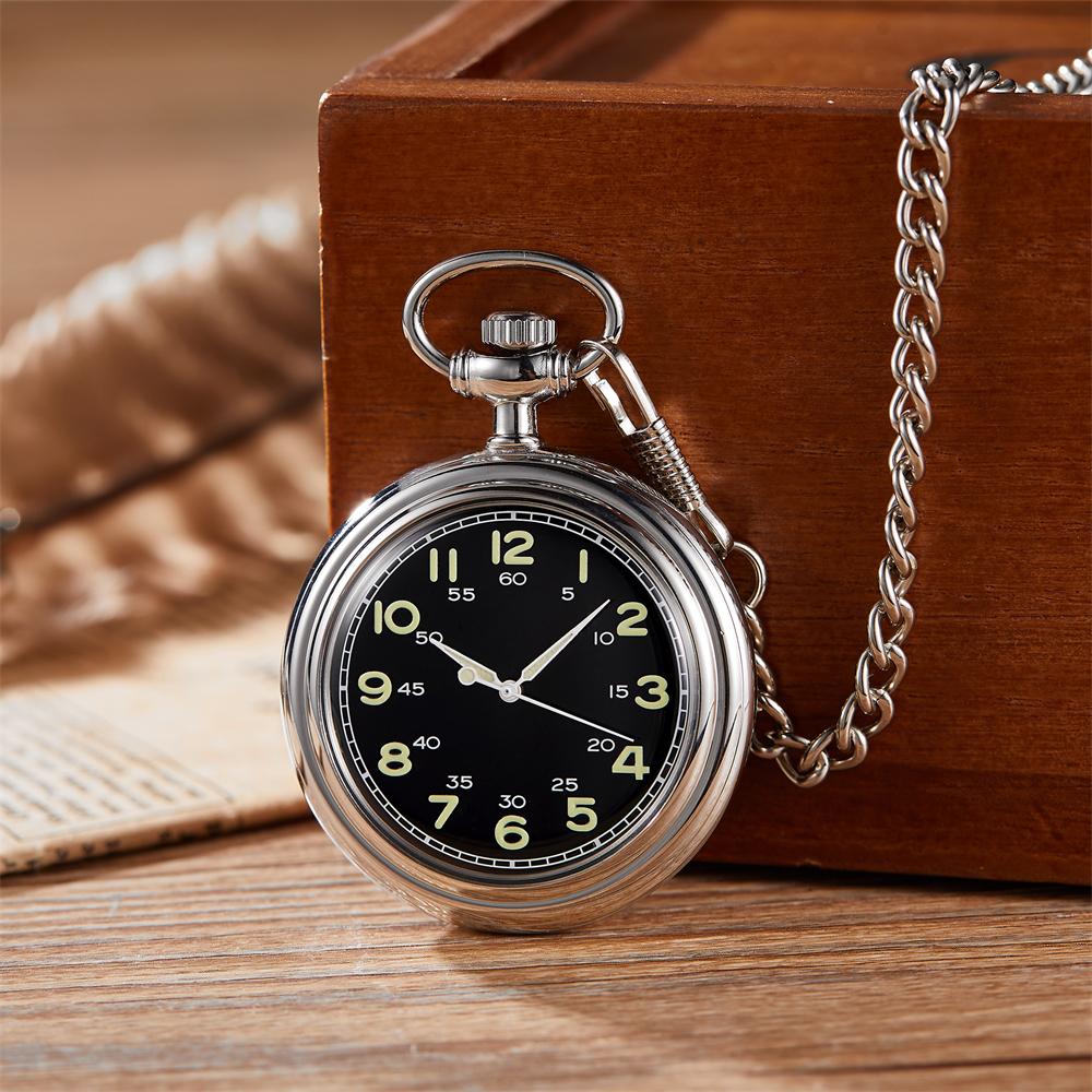 Nové klasické retro luminiscenční kapesní mechanické hodinky s přímým ciferníkem a odkrytým strojkem, s dvojitými arabskými číslicemi, vhodné pro muže i ženy