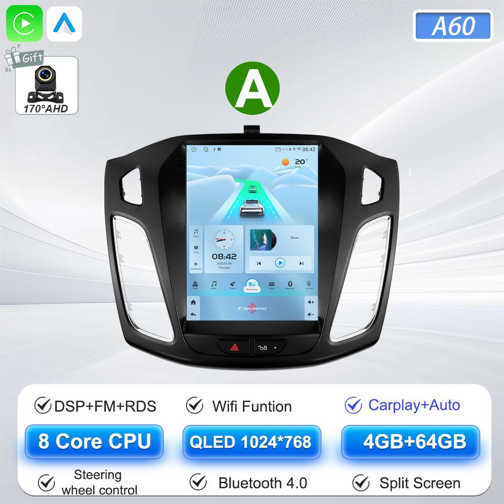 Android 16 Car Radio For Ford Focus 3 Mk 3 2011 2012 2013 2014- 2019 For Tesla Style Carplay Stereo Head Unit GPS 4G Wifi DSP BT