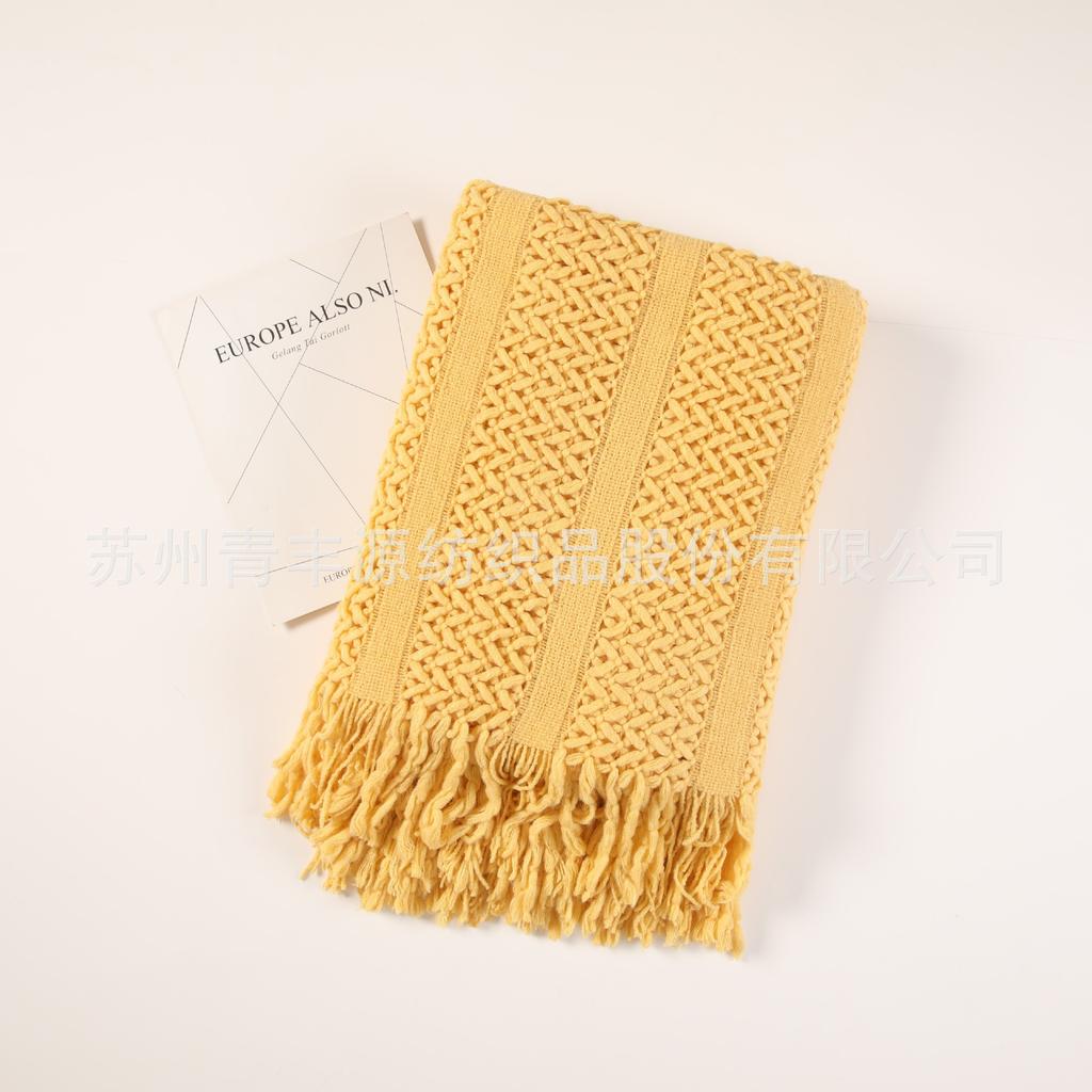 Nordic Sofa Blanket Knitted Hotel Throw Ins Blankets Bed End Hollow Out Artistic Tassel Warm Nap 8 Colors Korean Style Fashion