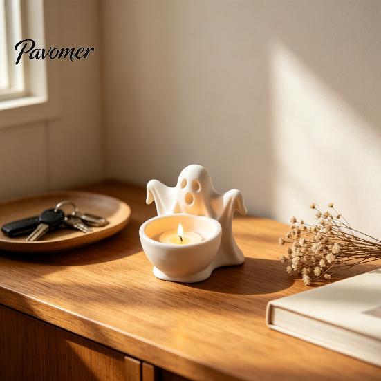Decorative Ghost Figurine 3D Printed Storage Ornament, Cute Candy Bowl, Halloween Desktop Minimalist Home Decor Jewelry Holder, Creative Desk