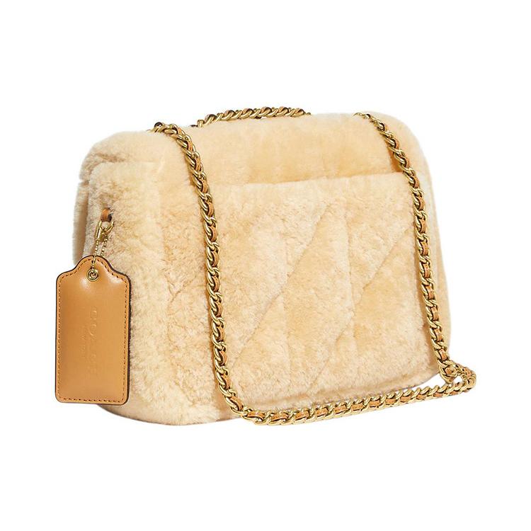 New COACH Pillow Shearling Plush With Smooth Leather Portable Crossbody Bag, Shoulder Bag Women's Ecru CE721-B4NA