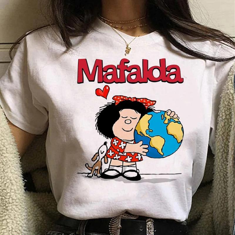 Mafalda Japanese Anime White Fashion Women T-Shirts Harajuku Kawaii Clothes Short Sleeve Summer Tees Casual Female Tops O-Neck