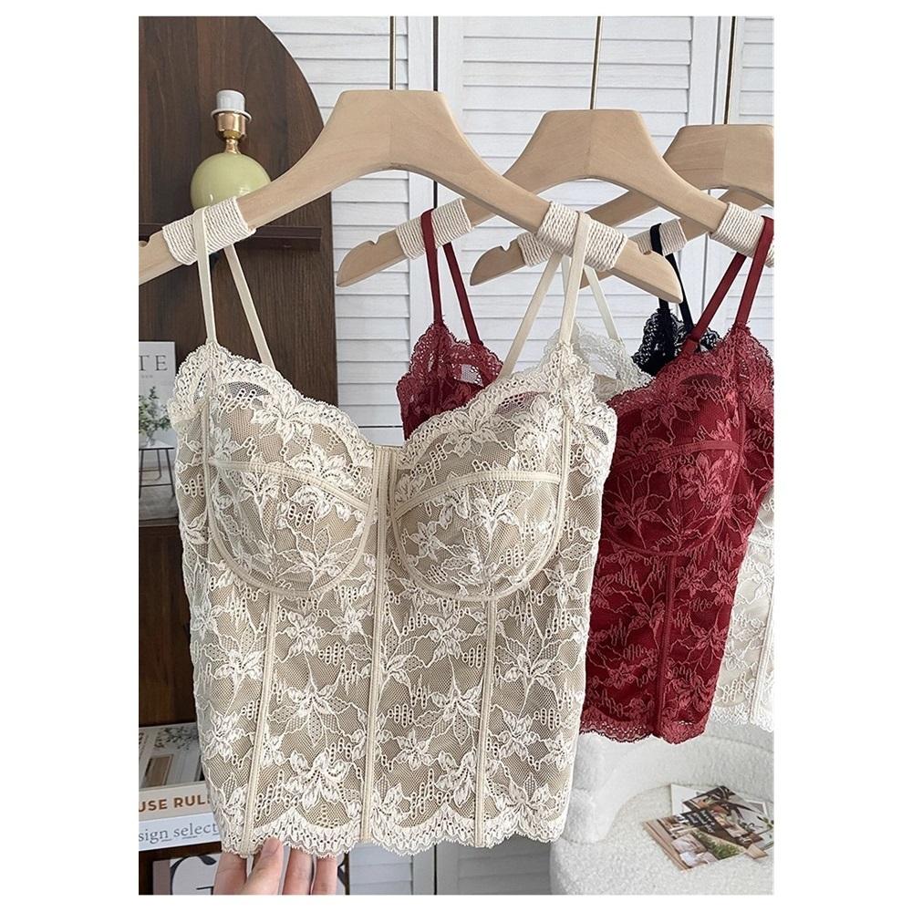 Women Fleece Lined Lace Cami Top With Fixed Cup Beauty Back Camisole Thermal Tank Top Inner Wear Underwear For Autumn Winter