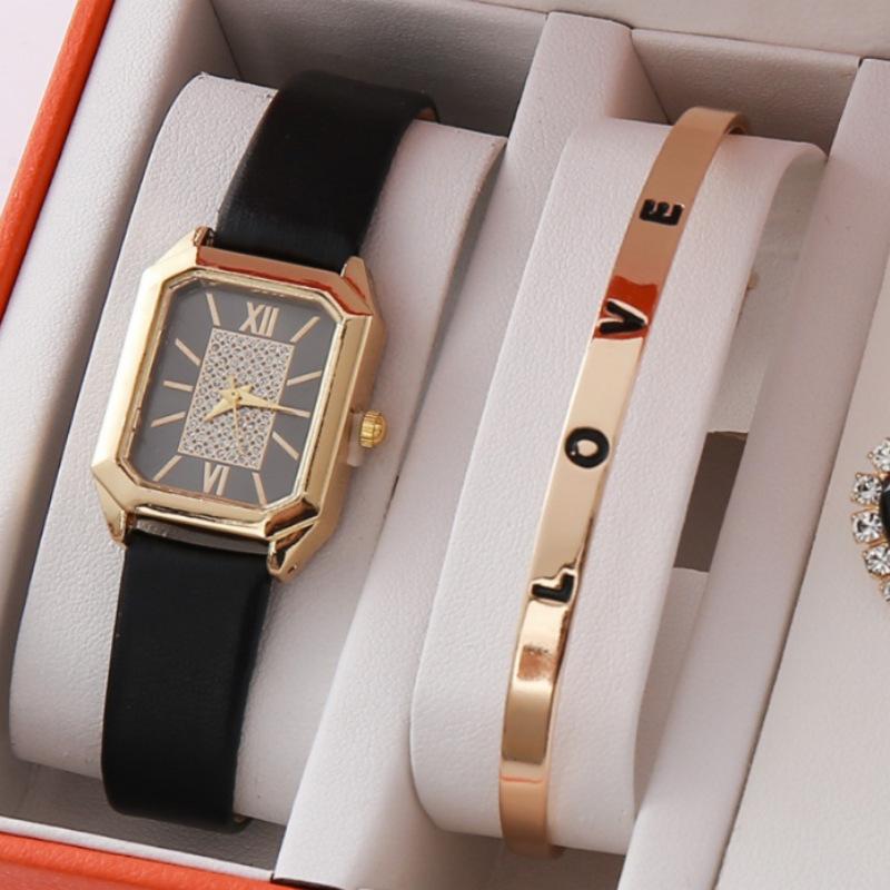 New Square Roman Watch Gem Bracelet Set Square Belt Watch Square Gem Bracelet Set