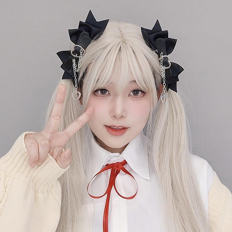 Lolita Headgear Hard Girl Cool Punk Style Love Handmade Bow Hairpin Black Sweet Love Lolita Hair Accessories