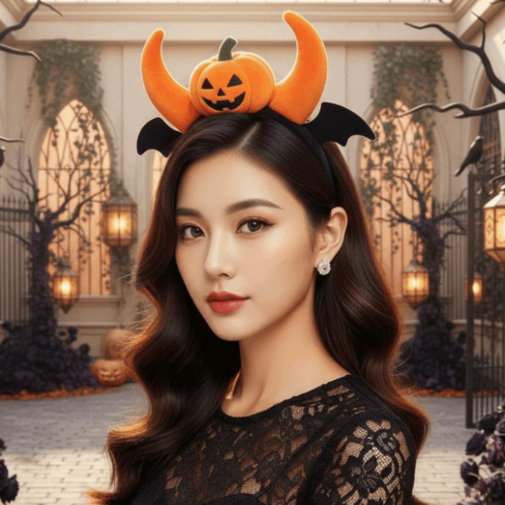 Elastic Pumpkin Headband Plush Halloween Head Hoop Spooky Headwear Theme Party
