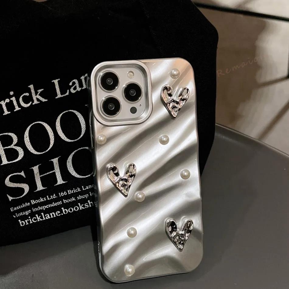 Fashion Glitter Pearl Wave Phone Case For iPhone 11 14 13 12 15 Pro Max SE 7 8 Plus X XR XS MAX Case Silicone Shockproof Cover