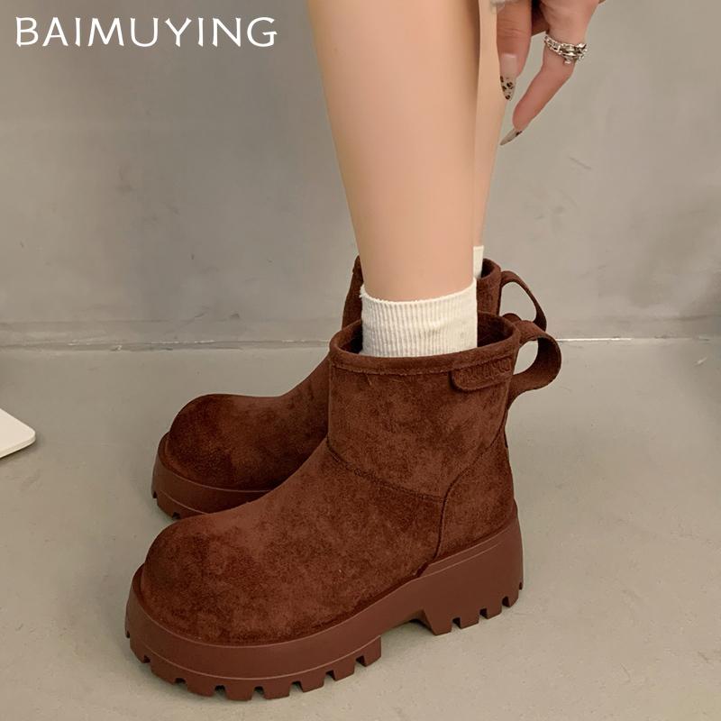 Suede Platform Women Ankle Boots Designer Short Plush Chunky Mid Heels Shoes 2025 Trend Winter New Pumps Warm Botas De Mujer