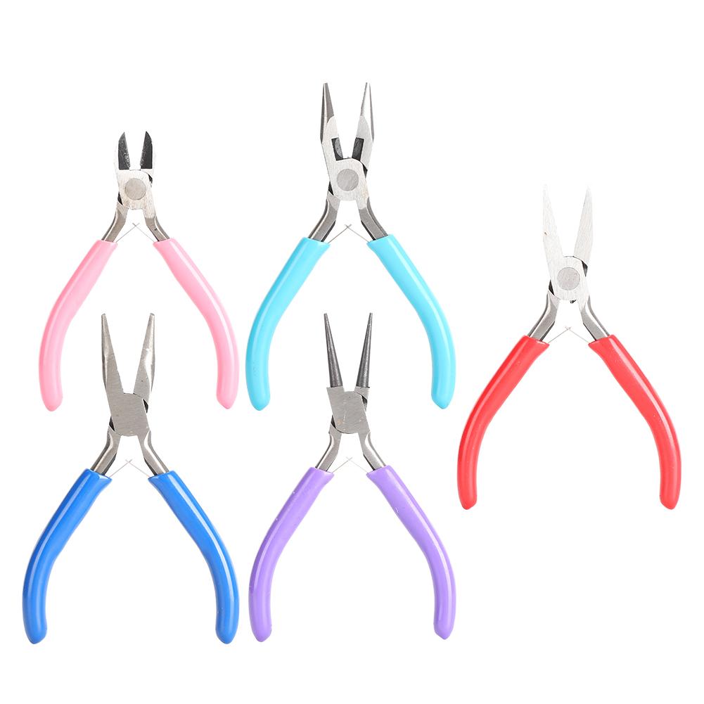 5pcs Mini Pliers Jewellery Making Pincers Flat Long Toothless Nose Clamp Wires Cutter Hand Tool
