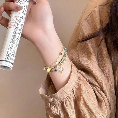 Vintage Bohemian Style Beaded Layered Bracelet Sunflower Moon Pendant Women'S Jewelry Gift Accessories
