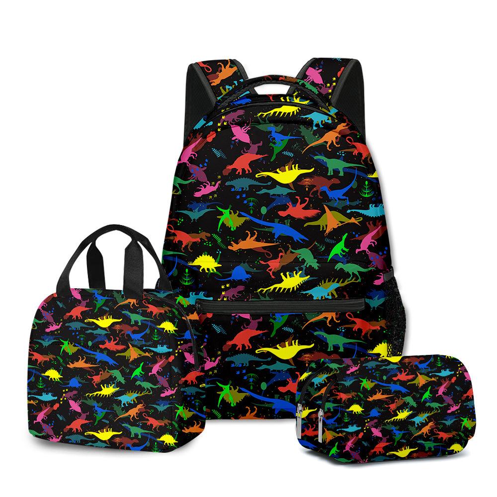Classic Novelty Peculiar Cool Dinosaur 3D Printed 3pcs/Set Student School Bags Laptop Daypack Backpack Lunch Bag Pencil Case