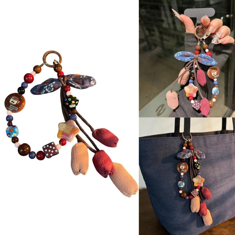 Stilvoller Handbemalter Ombre Stern Stoff Blume Schlüsselanhänger Stabiles PVC-Seil Unisex Schlüsselanhänger Taschenzubehör