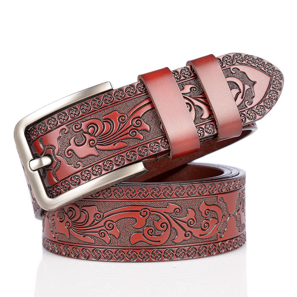 Personalized Men's Leather Belt for Jeans – Customized Carving Cowhide Belt Fashion Accessory
