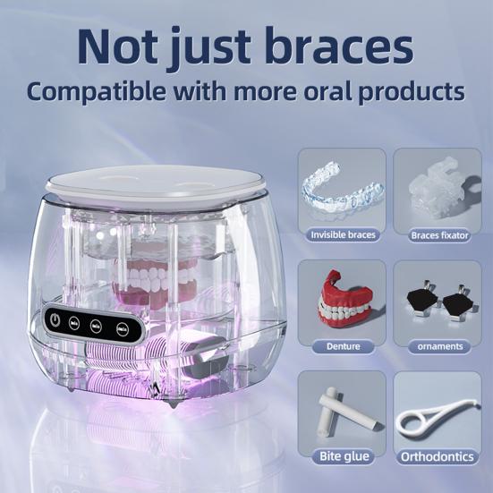 Ultrasonic Brace Cleaning Machine 4-Cycle Cleaning 45kHz Power UV Lamps Quiet Operation Dental Cleaning Device