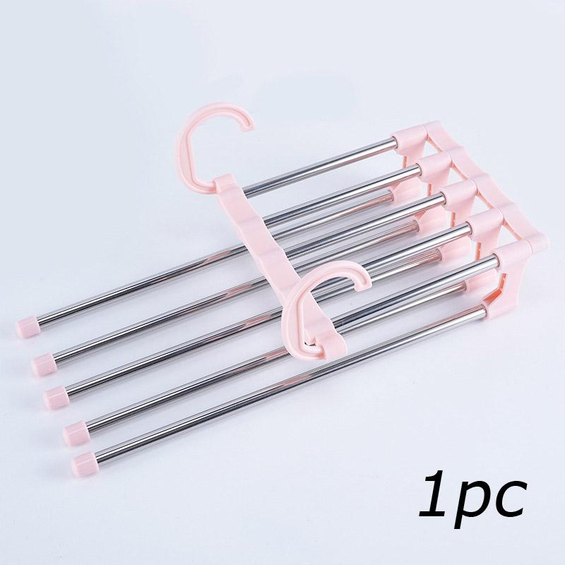 5 In 1 Magic Trouser Rack Hangers Stainless Steel Folding Pant Rack Tie Hanger Shelves Bedroom Closet Organizer Wardrobe Storage