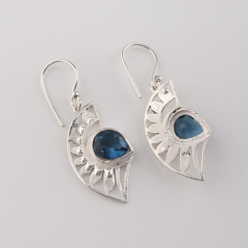 London Blue Topaz Gemstone Silver Pretty Earring 1.5" 925 Sterling Silver Women Jewelry For Birthday Gift CE-26-6