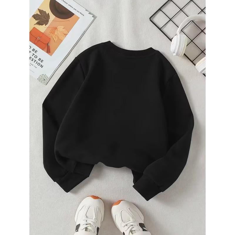 European sizes Kids' Stylish Cartoon Heart Letter Capybara Drinking Milk Tea Pattern Print Round Neck Sweatshirt, Suitable for Outings