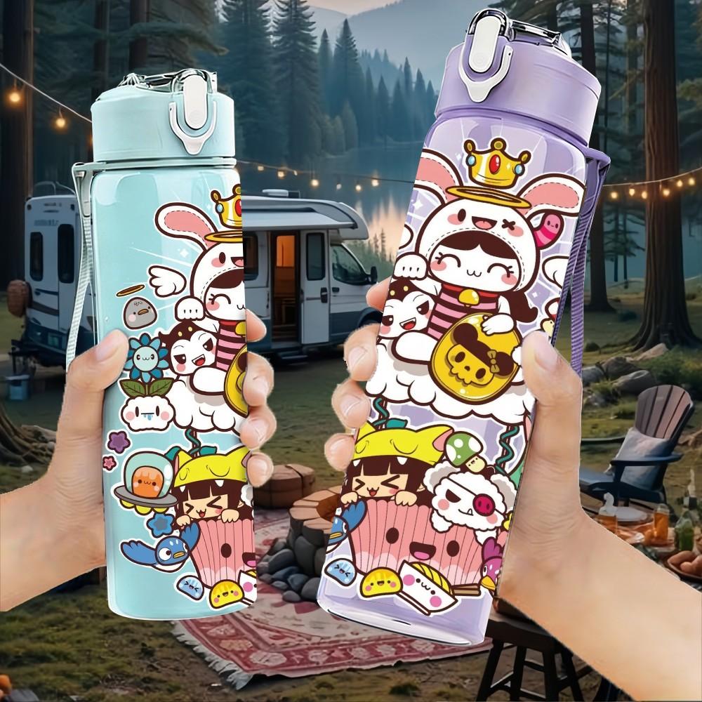1PC Funny Bunny Character 750ml Color Plastic Sports Water Bottle Leakproof Flip Straw Lid Suitable for Sports Office Home Use