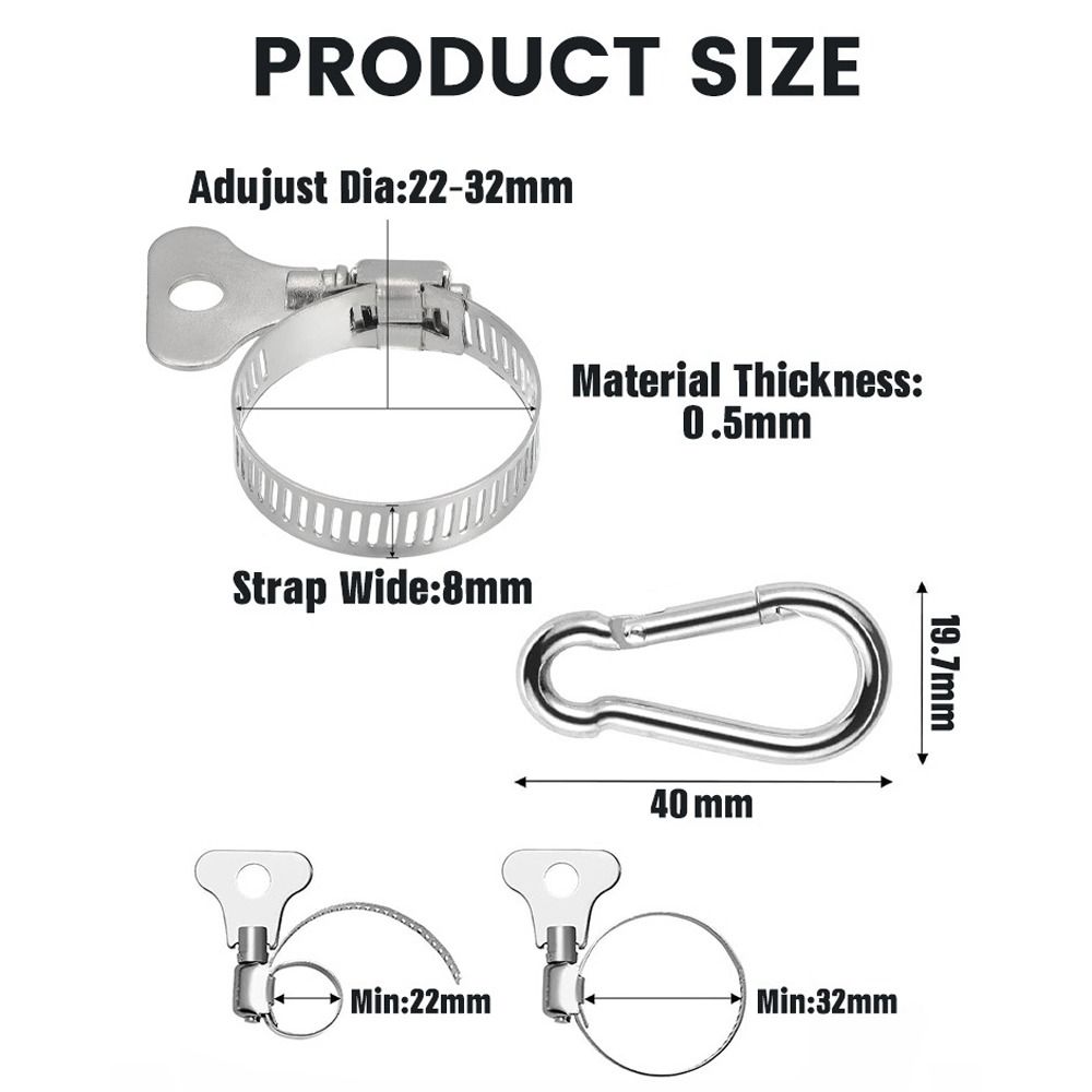 4pcs 22-32mm Flagpole Clamp with Carabiner Rope Hook High Quality Hose Clamp  Garden