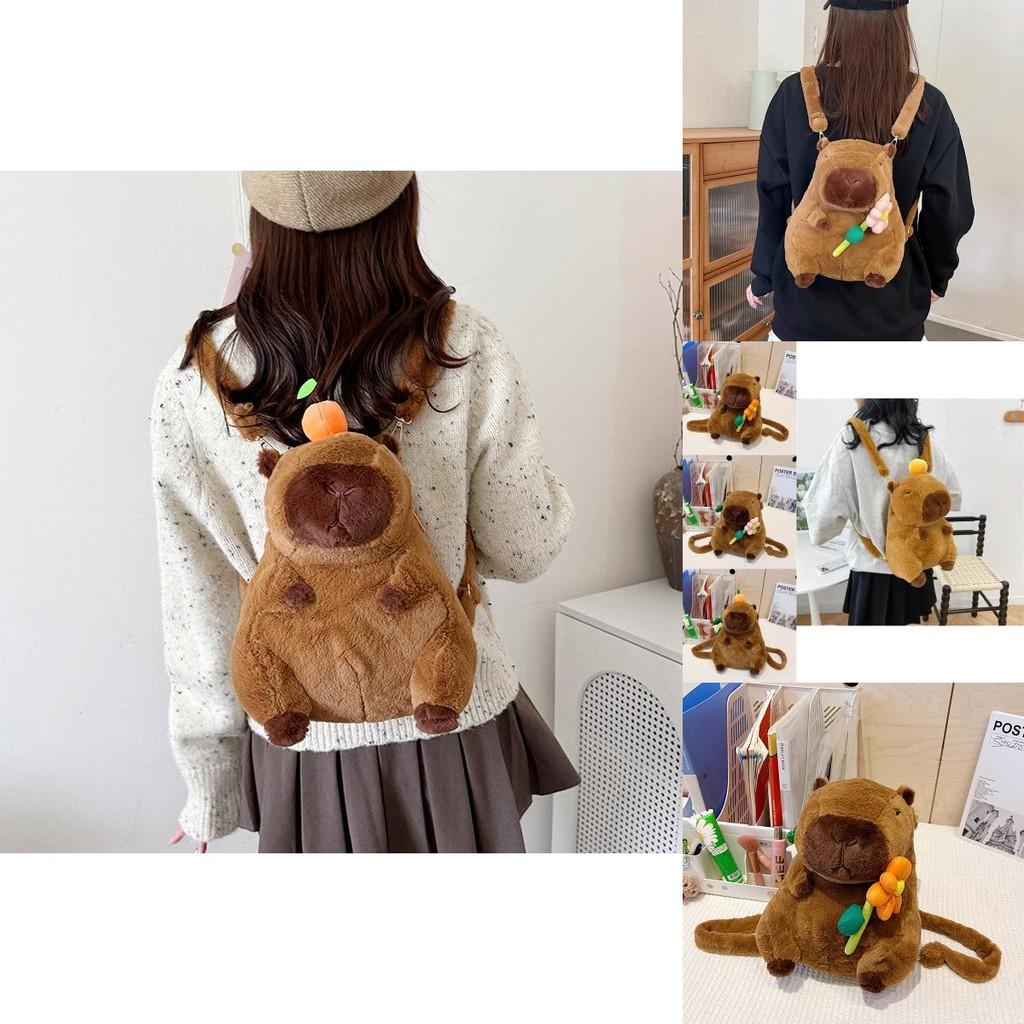 Adorable Capybara Plush Backpack For Kids Featuring Soft Short Plush Fabric