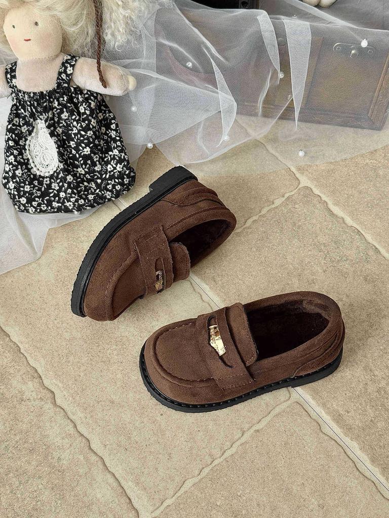 XSHX Samt Slipper | Jungen und Mädchen Retro Münzschuhe Französische Miao Lederschuhe Kleid Lässig Gala Herbst und Winter