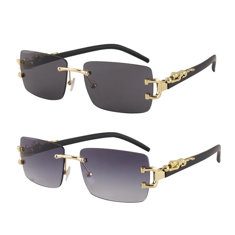 2Pcs/set Fashionable Frameless Sunglasses Women Men Small Rectangular Personalized Sunglasses for Daily Life Vintage Sun Glasses