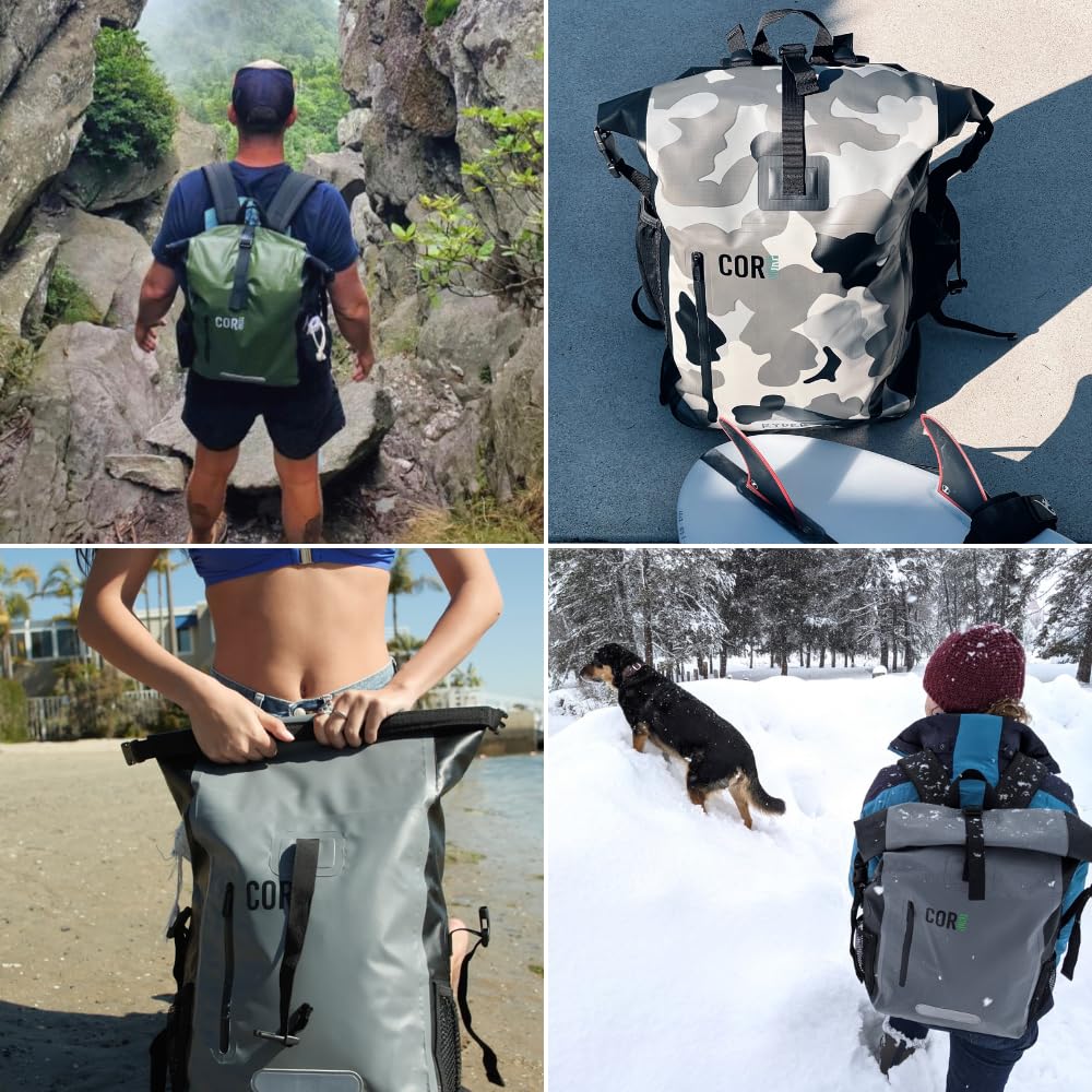 COR Surf Waterproof Backpack with Padded Laptop Pocket for and Surfing Travel, Cycling, Camping, Hiking, Kayaking, Rafting, (40L, Green)