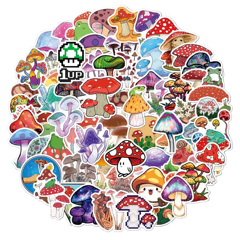 100Pcs Mushroom Stickers Aesthetic Stickers Pack Cute Colorful Mushroom Trendy Decor Vinyl Waterproof Stickers for Laptop