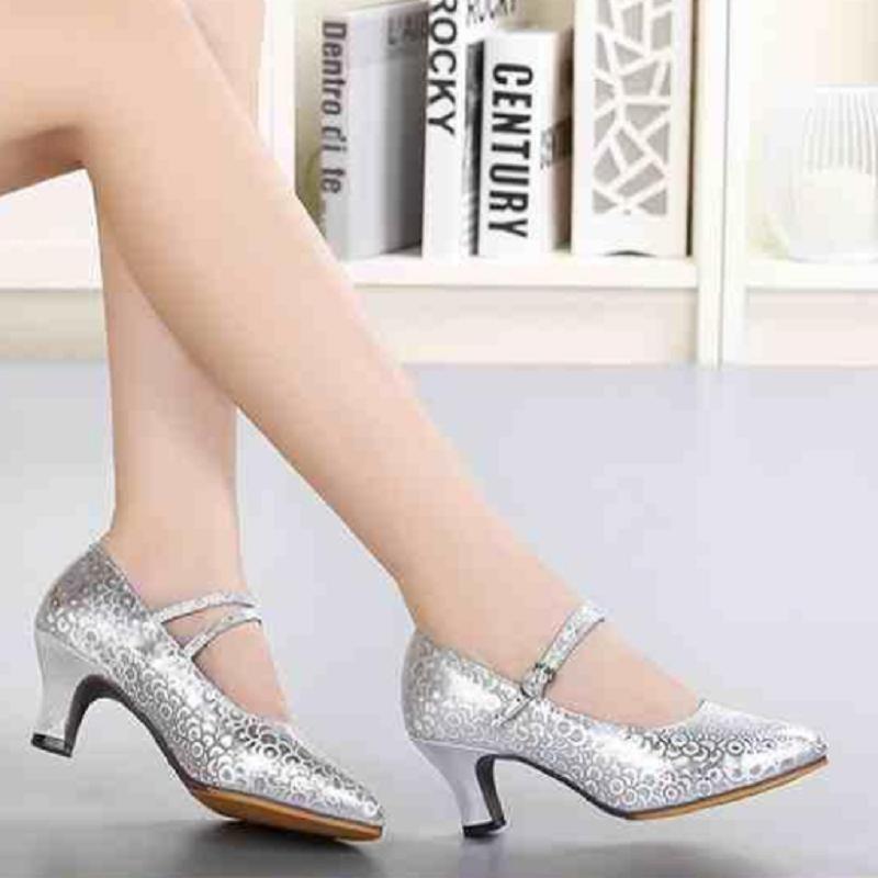Sapatos Femininas Women Cute Siilver Light Weight Buckle Strap Square Heel Shoes Lady Casual Comfort Dance Shoes Ab648